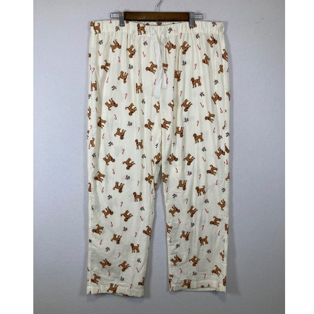 Holiday Festive J.Crew‎ Womens XL Cream Golden Doodle Candy Cane Pajama Pants